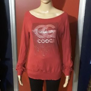 COOGI rhinestone shirt with keyhole back size M